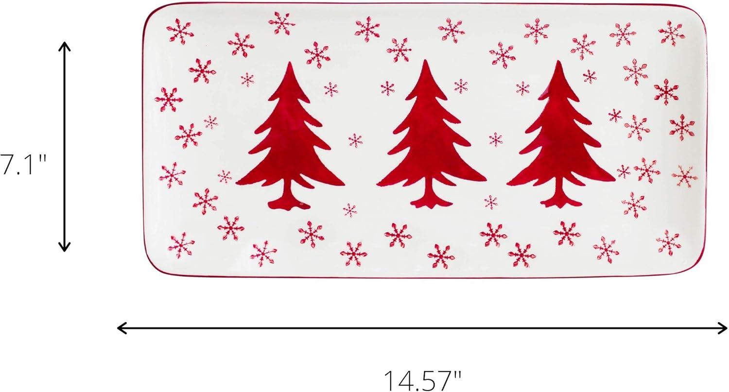 Winterfest Red and White Ceramic Rectangular Platter