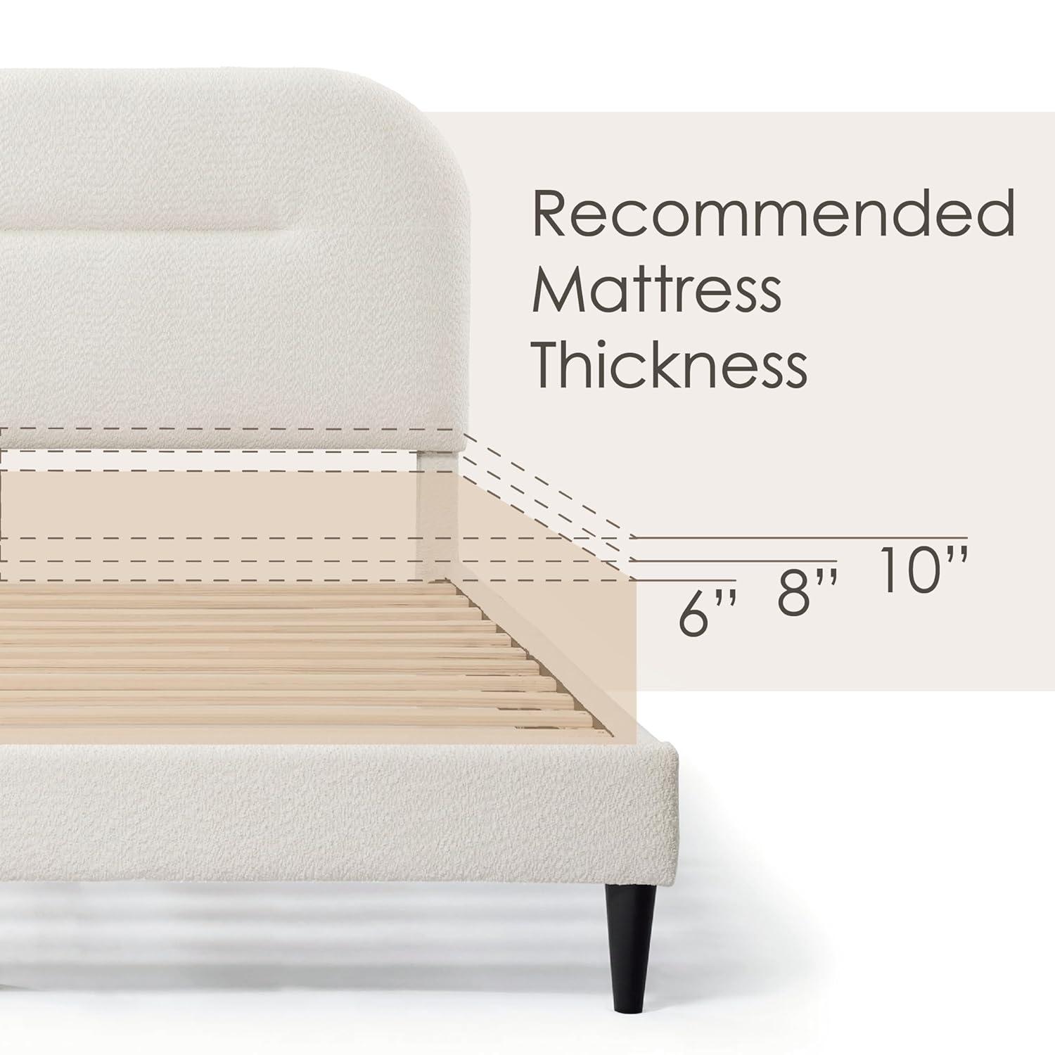 24/7 Shop At Home Queen Heartwild Modern Boucle Upholstered Rounded Platform Bed White: Padded Headboard, No Box Spring Required