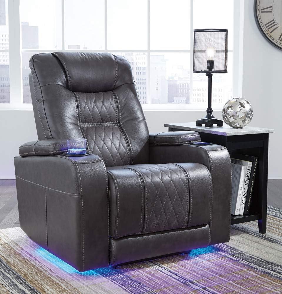 Contemporary Gray Faux Leather Power Recliner with LED Lighting