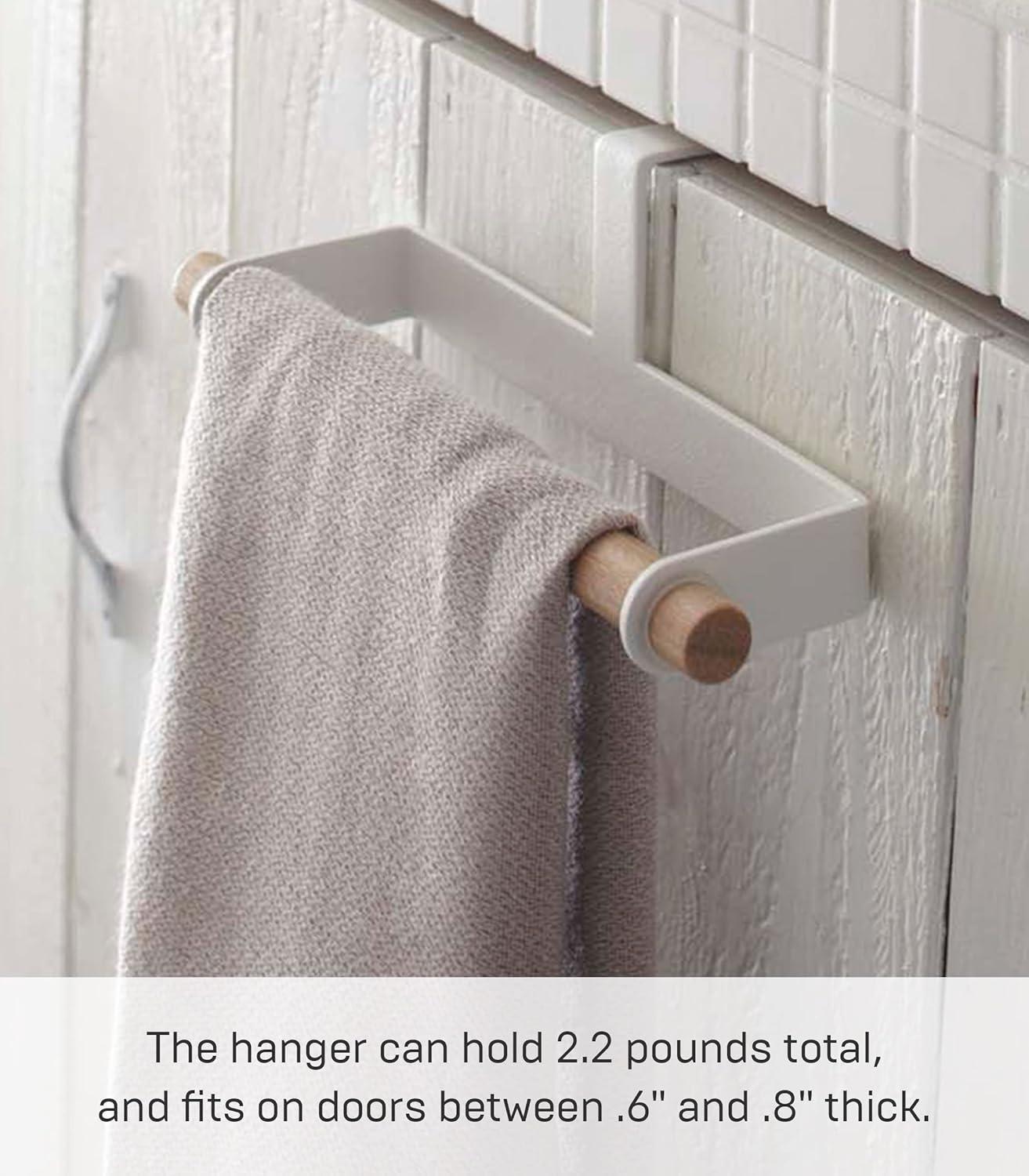 White and Wood Over the Door Kitchen Towel Hanger