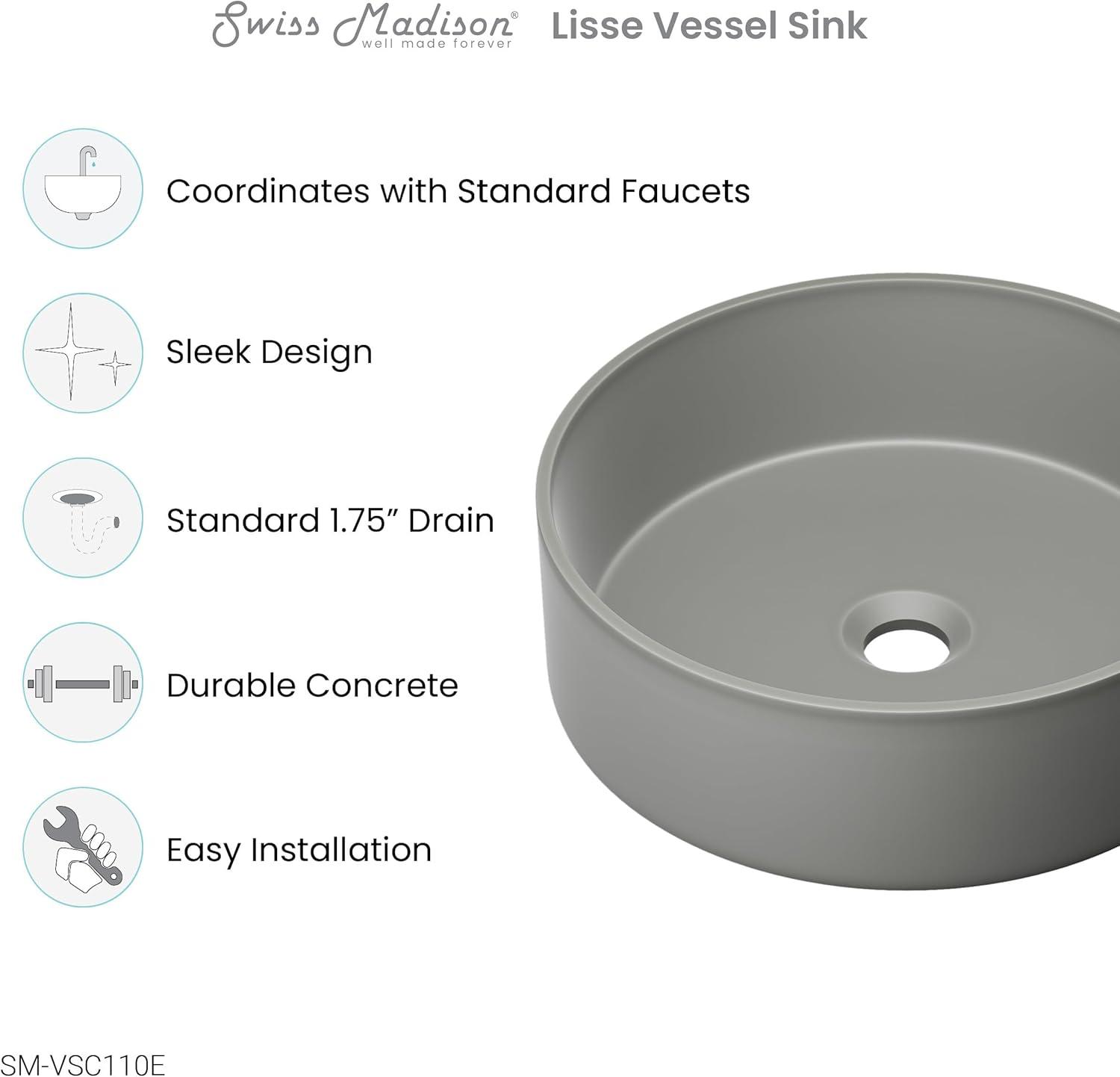 Lisse 14.5" Round Concrete Vessel Bathroom Sink in Dark Gray