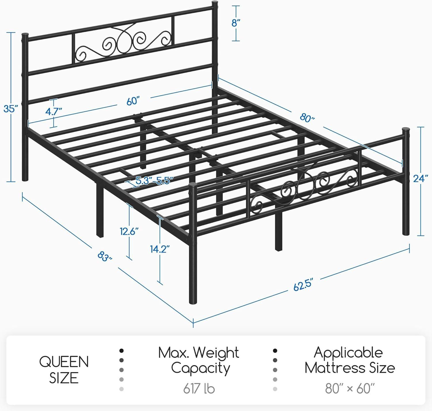 Yartaka Queen Bed Frame Platform with Headboard and Footboard Metal Bed Mattress Foundation with Storage No Box Spring Needed Black