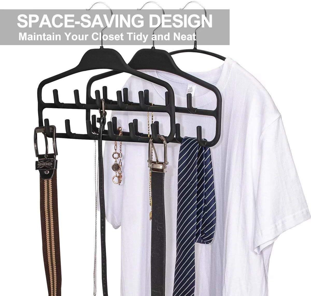 FairyHaus Belt Hanger Organizer 2 Pack, Non Slip Tie Rack Holder, Durable Hanging Closet Accessory Hooks for Belts, Ties, Jewelry, Scarves, Black
