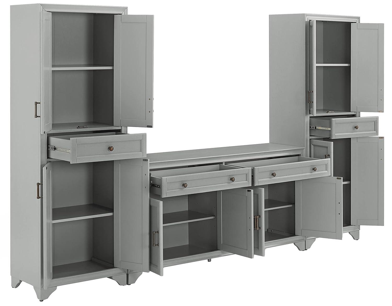 3pc Tara Sideboard and Pantry Set Distressed Gray - Crosley