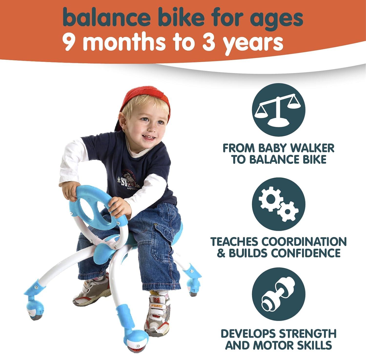 YBike Pewi Juguete para Montar a Pie, desde Andador hasta Paseo en Bicicleta para Niños Pequeños de 9 Meses a 3 Años, Azul