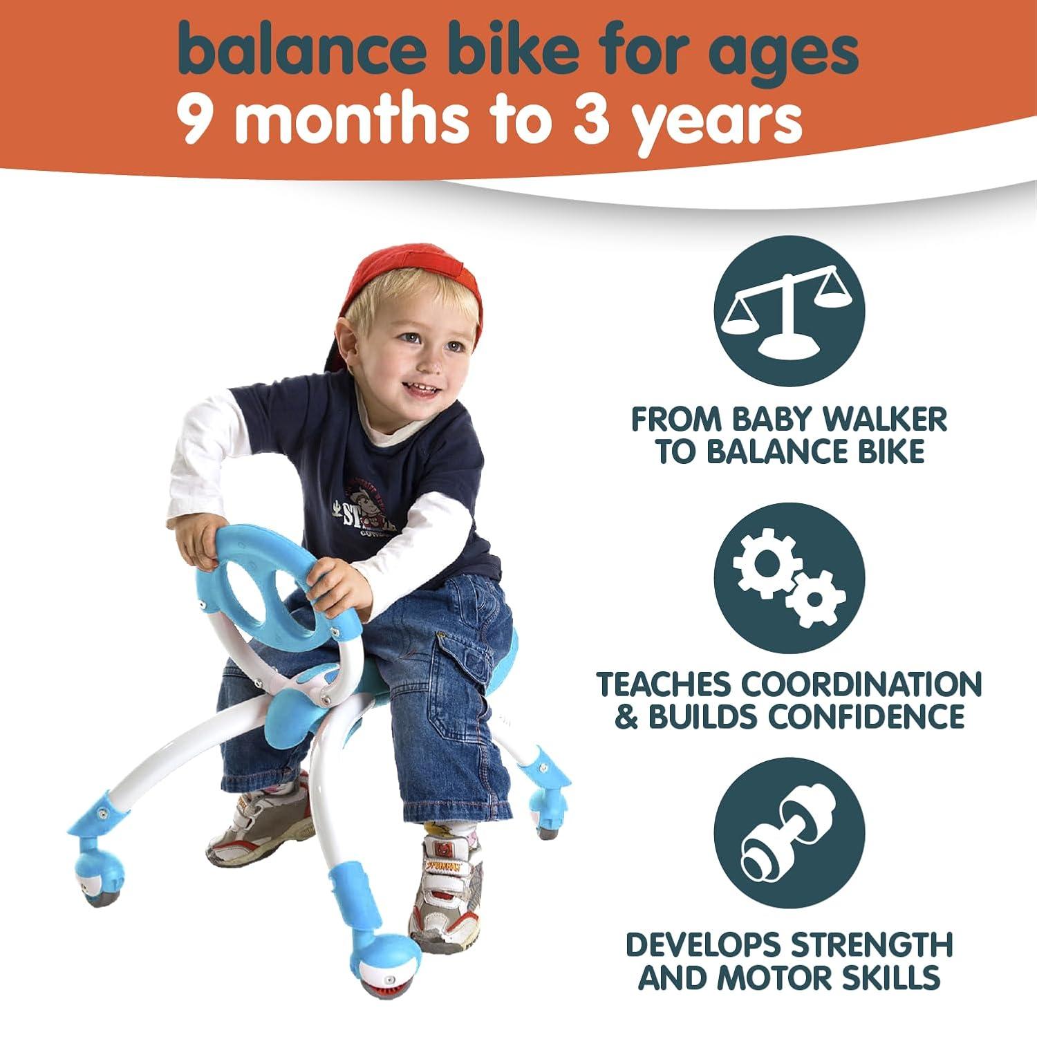 YBike Pewi Juguete para Montar a Pie, desde Andador hasta Paseo en Bicicleta para Niños Pequeños de 9 Meses a 3 Años, Azul