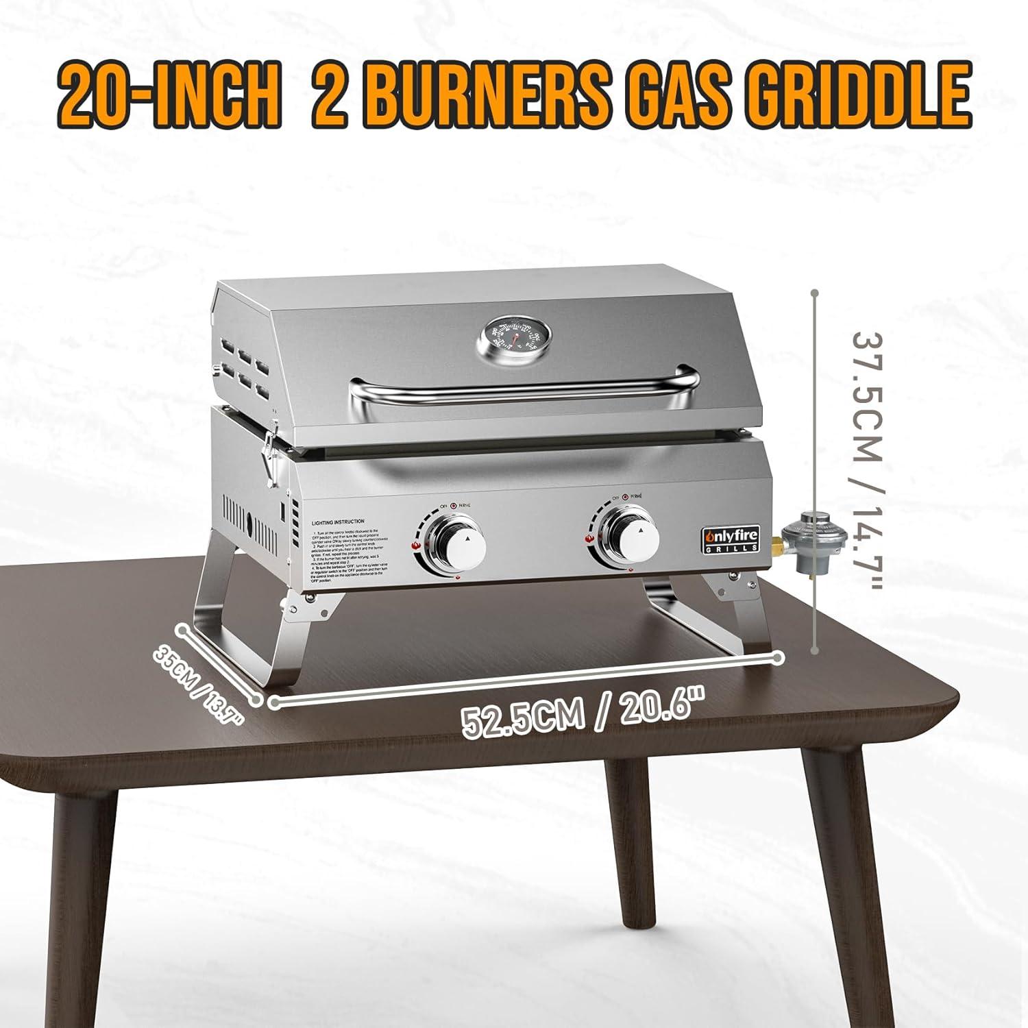 Onlyfire 2-Burner Stainless Steel Propane Gas Griddle with Lid