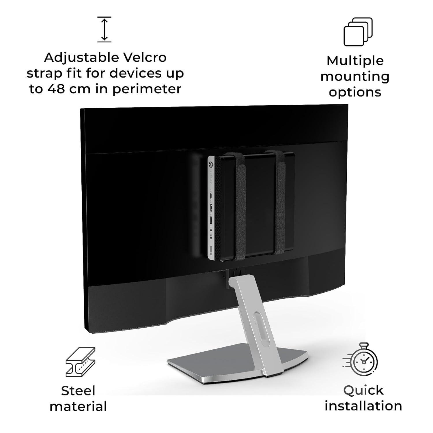 HumanCentric Universal Wall and VESA Mount, Adjustable Strap for Small Computers, UPS Units, Cable Boxes, Modems and Other Electronic Devices, Mounts on The Wall or Back of a Computer Monitor
