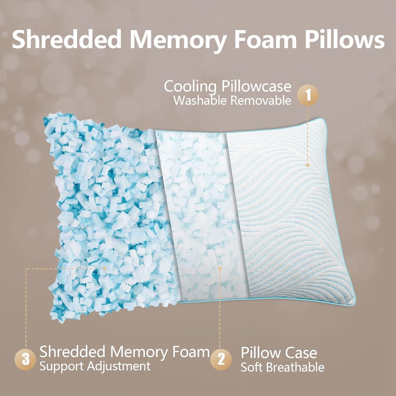 Pillows King Size Set of 2 Cooling Memory Foam Pillows for Sleeping Adjustable Medium Firm Back and Side Sleeper