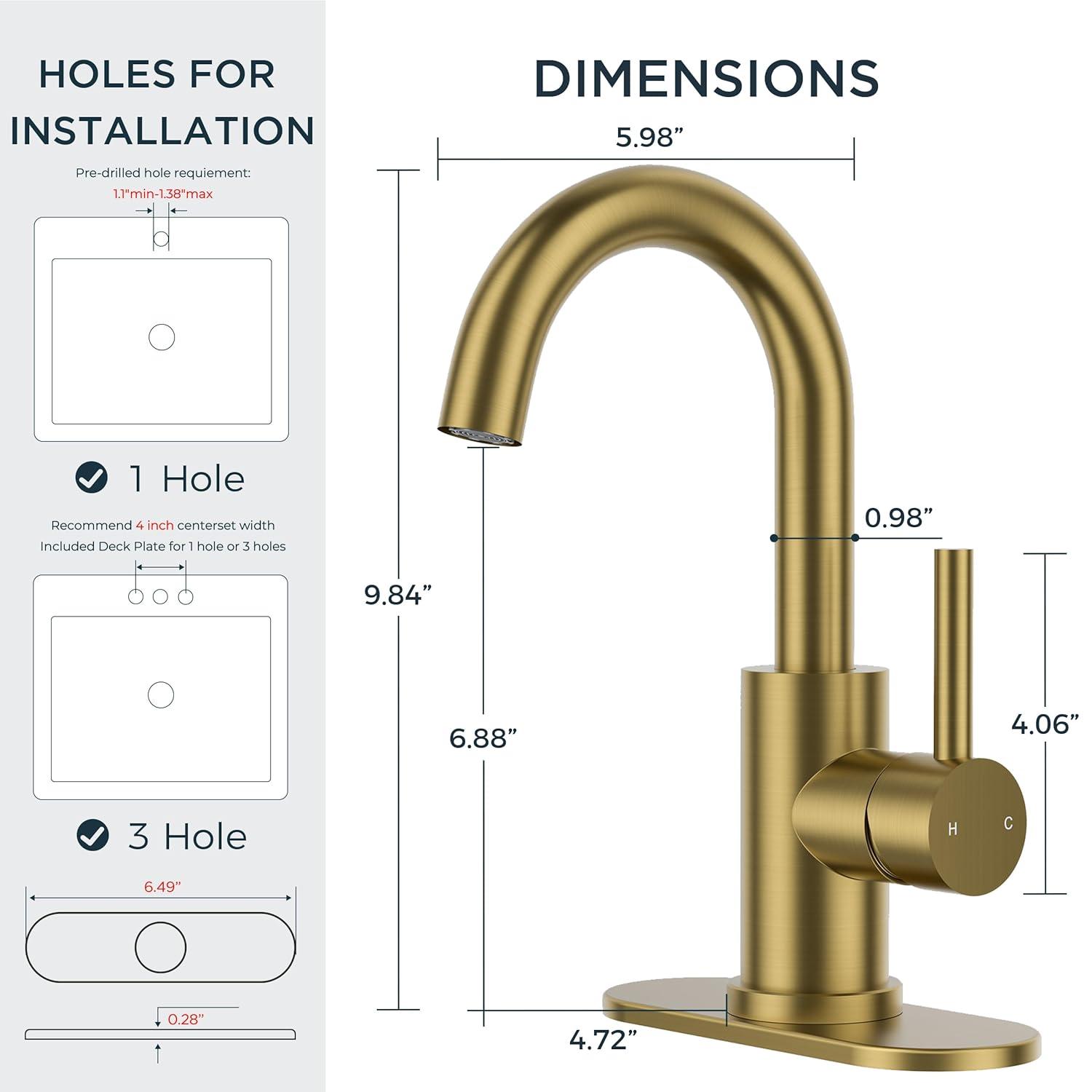Single Handle Stainless Steel Bar Faucet With Supply Lines And Deckplate