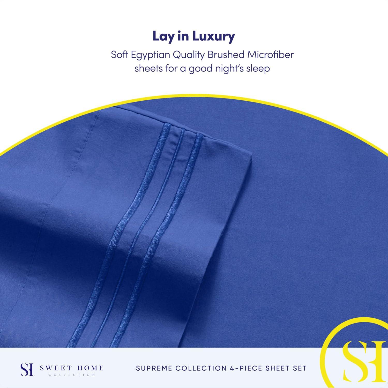 Sweet Home Collection 1800 Series Bed Sheets - Extra Soft Microfiber Deep Pocket Sheet Set - Royal Blue, Twin