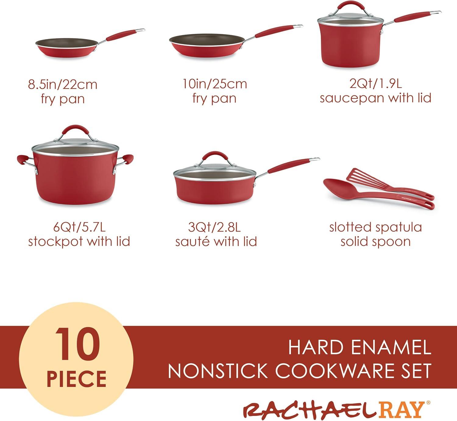 Rachael Ray Red 10-Piece Nonstick Aluminum Cookware Set