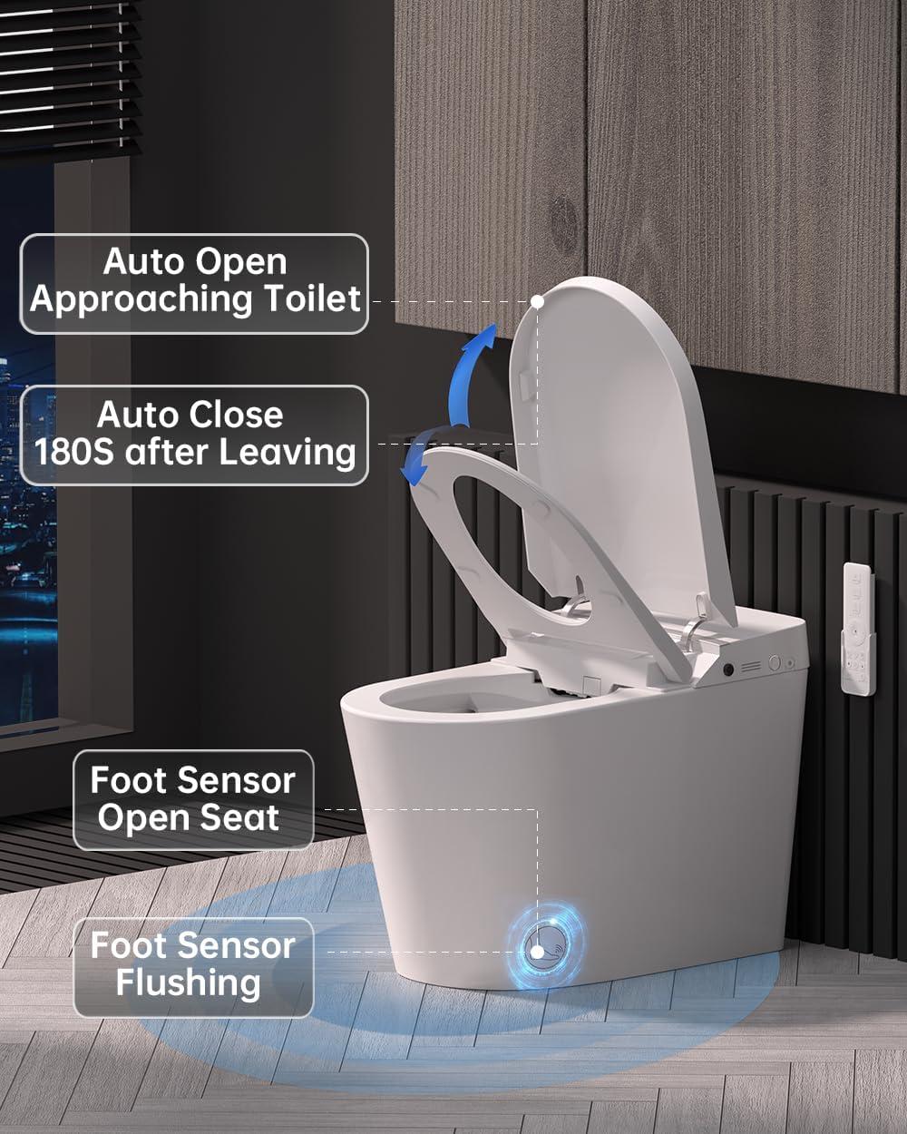 Smart Bidet Toilet Built in Tank, Dual-Flush Elongated Toilet Bidet,Auto Open/Close Lid,One-Piece Bidet