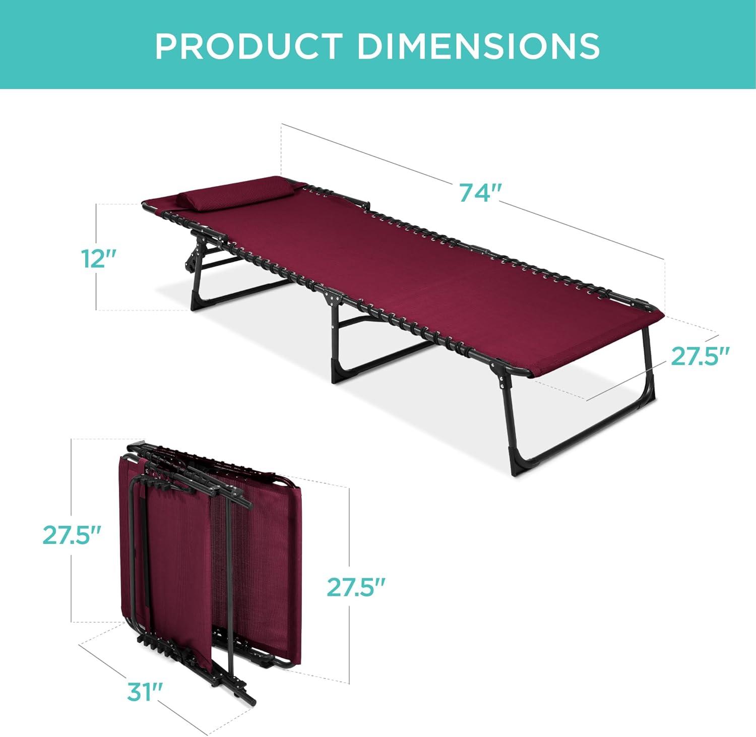 Best Choice Products Patio Chaise Lounge Chair, Outdoor Portable Adjustable Pool Recliner w/ Pillow - Wine Red