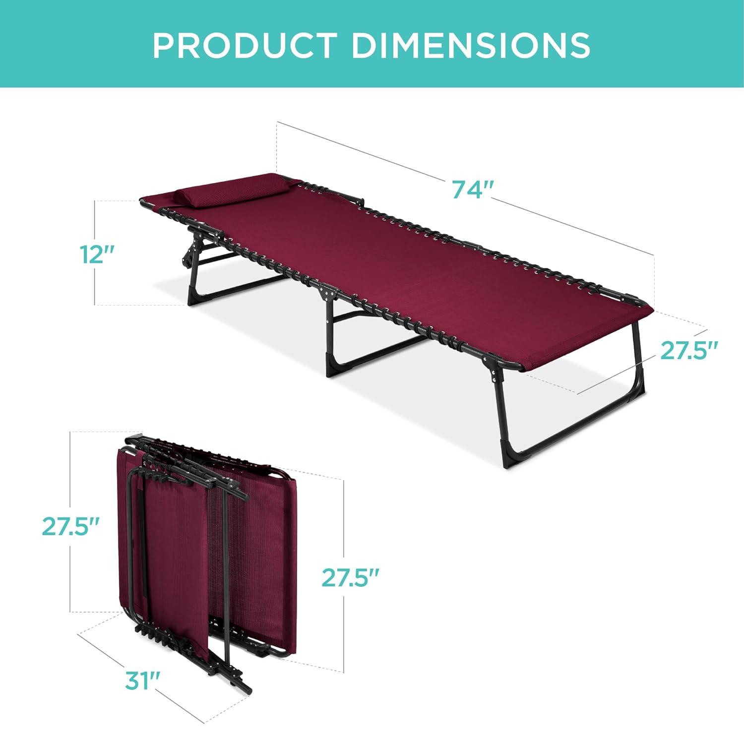 Best Choice Products Patio Chaise Lounge Chair, Outdoor Portable Adjustable Pool Recliner w/ Pillow - Wine Red