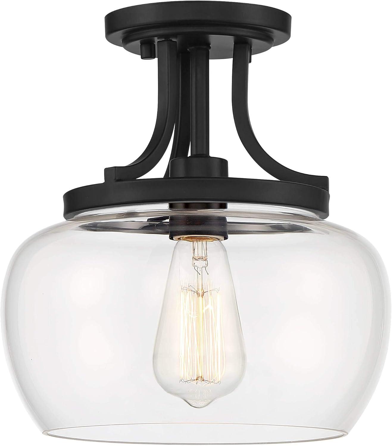 Regency Hill Rustic Farmhouse Industrial Ceiling Light Semi Flush Mount Fixture 10 1/4" Wide Black Curved Clear Glass Shade for Bedroom Kitchen House