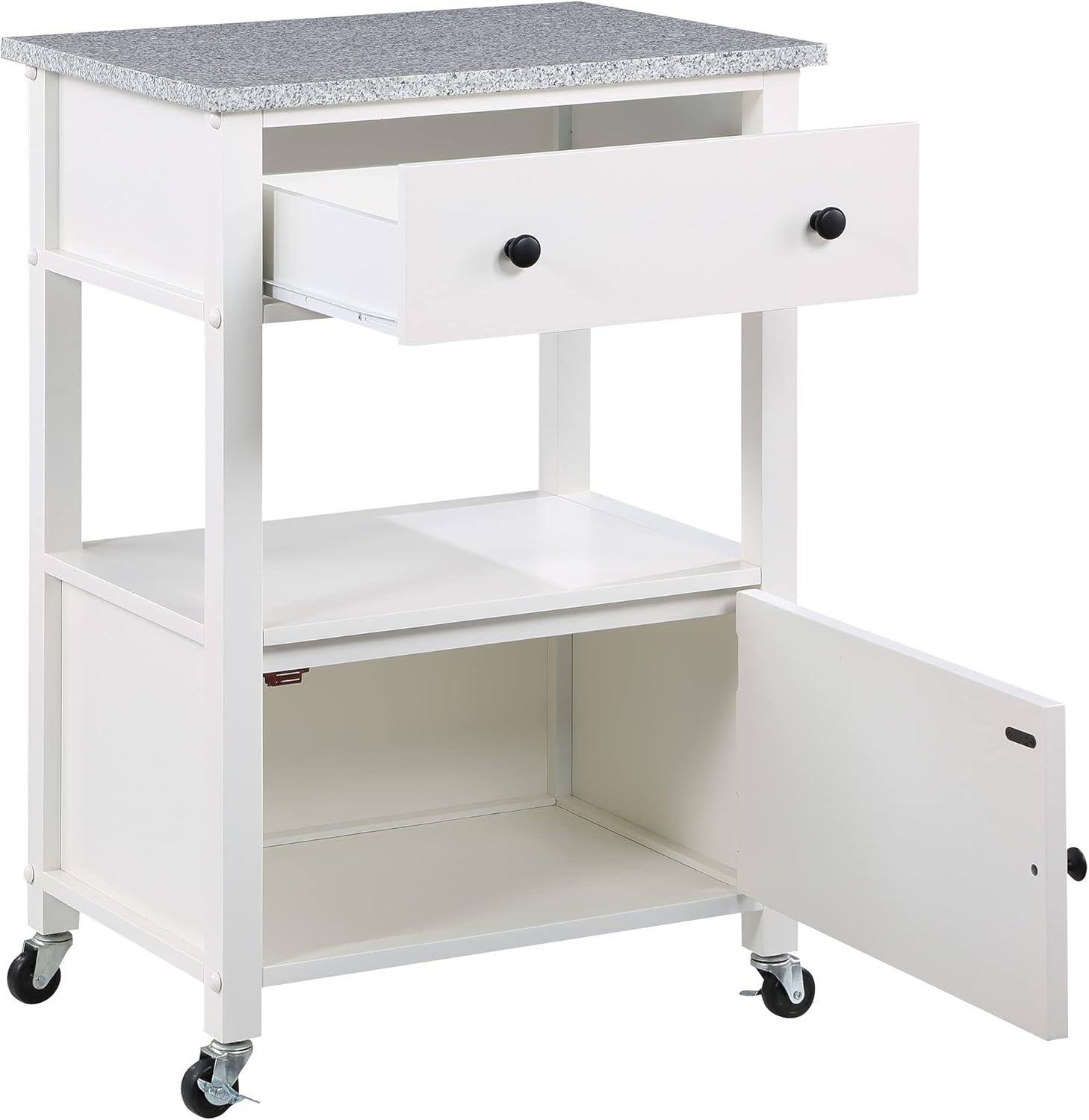 Fairfax Engineered Wood Kitchen Cart with Granite Top and White Base