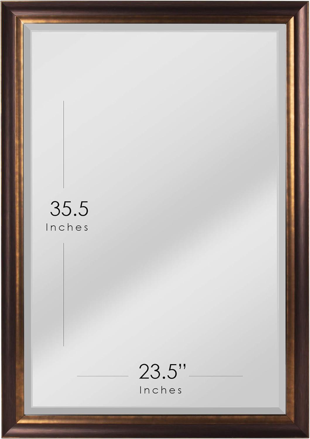 Head West Bronze & Copper Oil-Rubbed Framed Rectangle Wall Mirror with 4 D-Ring Hangers - 28" x 40"