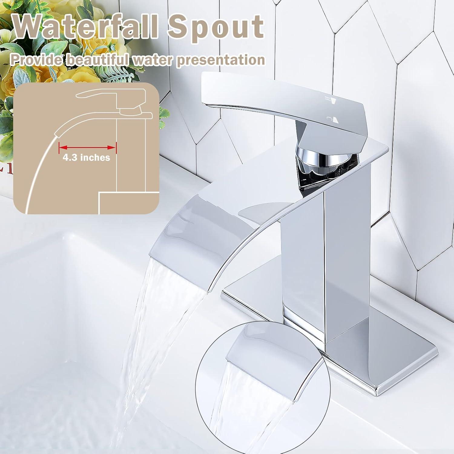 Chrome Modern Single Handle Waterfall Bathroom Faucet