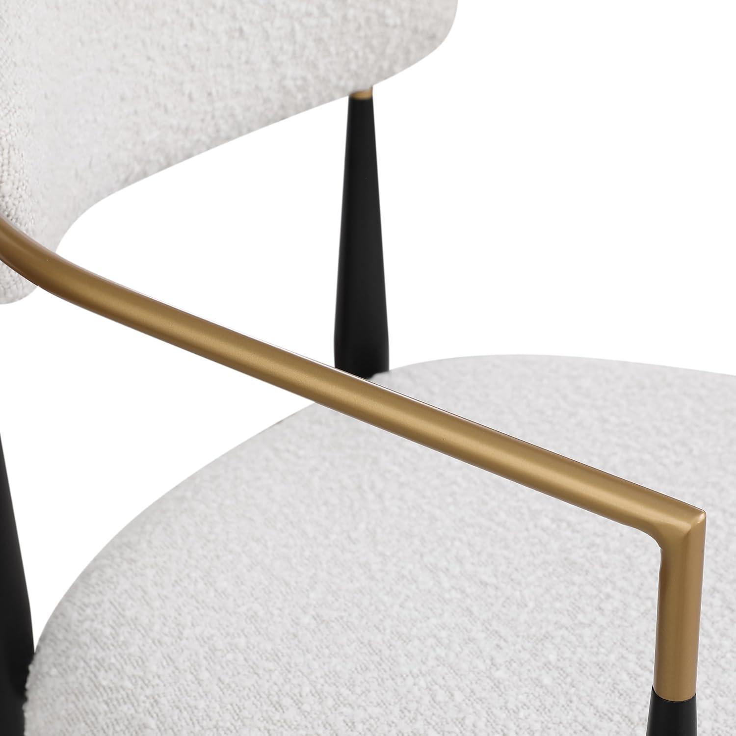 Christopher Knight Home Set of 2 Modern Boucle Fabric Upholstered Dining Chair, Stylish Designed Kitchen Armchairs, Metal Frame, Soft Padded Seating and Curved Backest, Beige+Black+Gold