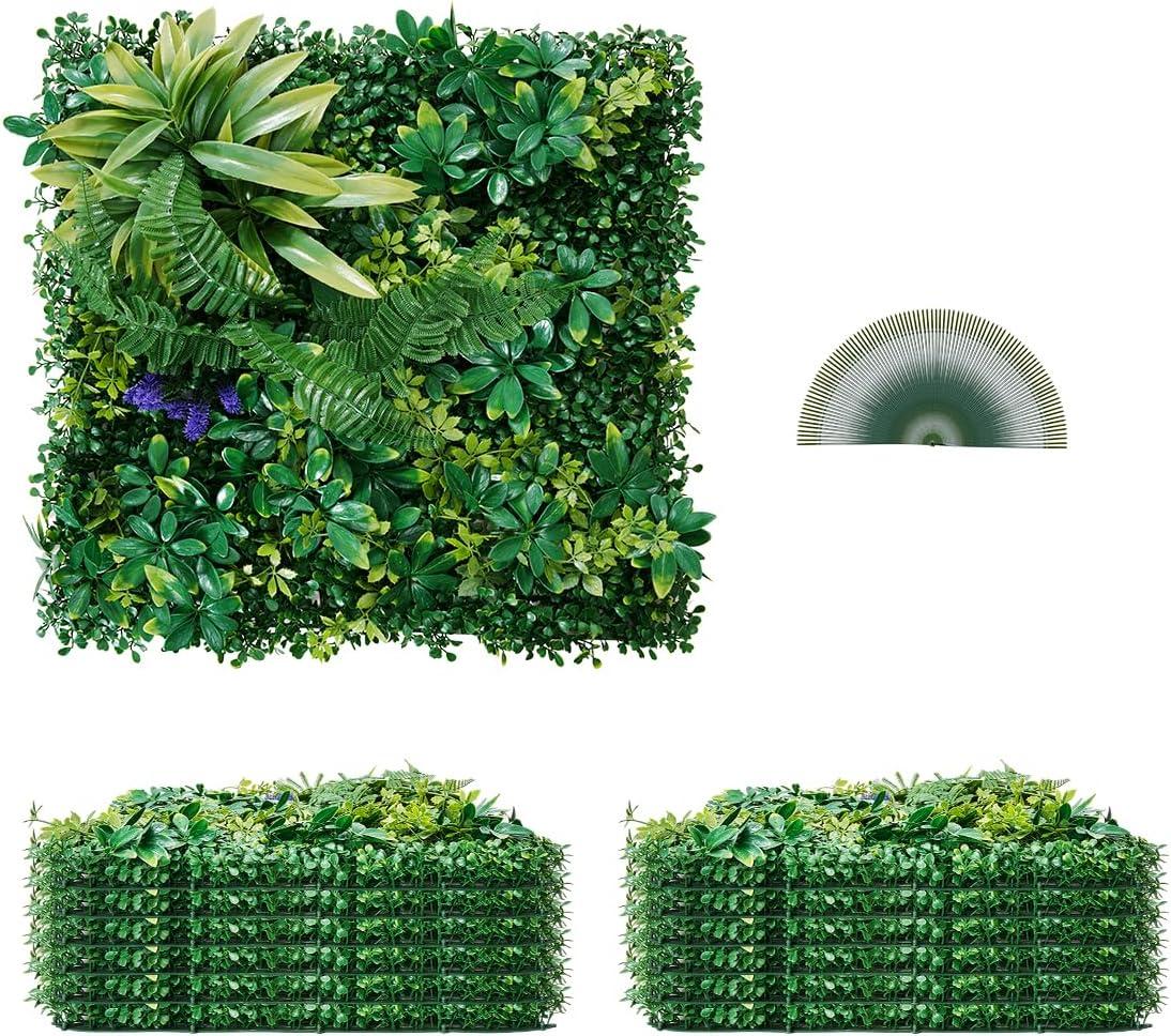 VEVOR Artificial Grass Wall Panels, 12 PCS 20 x 20 inch, 3D Combination Greenery Boxwood Panel for Indoor Outdoor Green Decor & Ivy Fence Covering, Privacy Backdrop Wall Hedge Screen for Garden