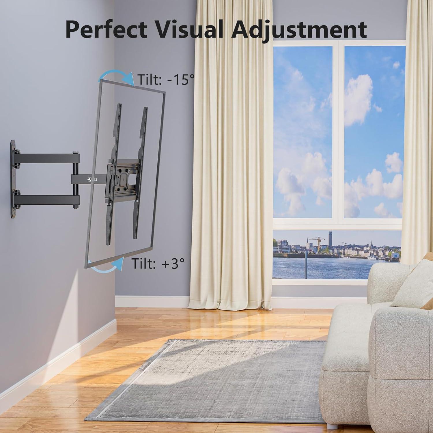 WALI TV Wall Mount for 32-55 inch Flat/Curved TVs, Full Motion Articulating Arm Corner TV Mount for LED,LCD,OLED Screens up to 77lbs, VESA 400x400mm (FTM-1), Black