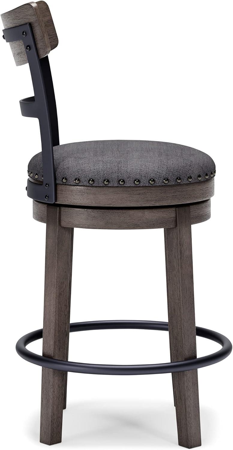 Gray Medium Wood and Metal Swivel Bar Stool with Nailhead Trim