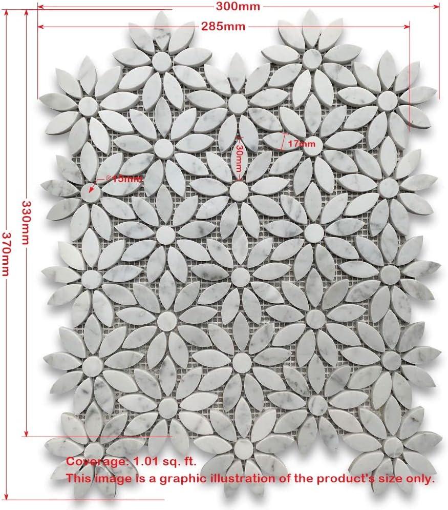 Carrara White Marble Daisy Flower Mosaic Tile Sheet