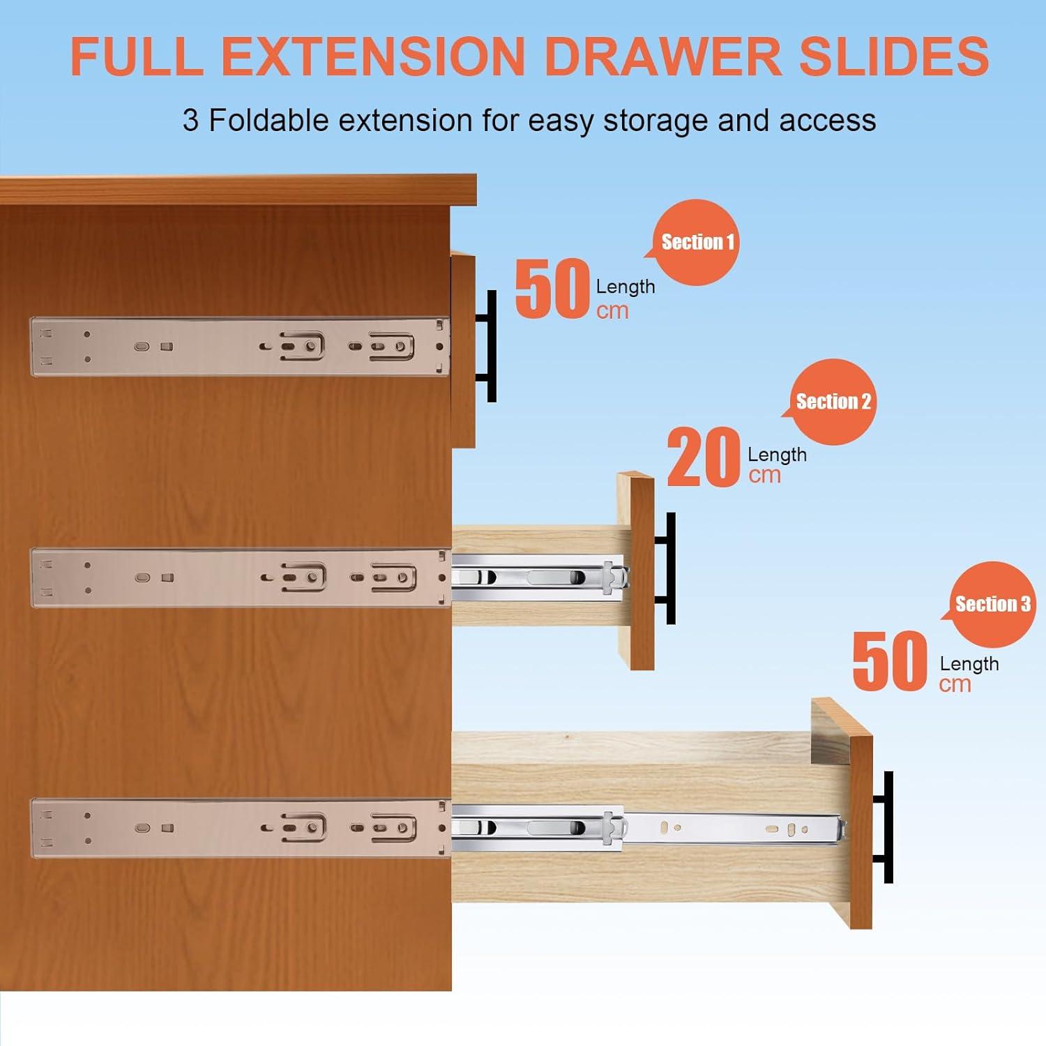 14 inch Drawer Slides 1 Pairs (2pcs) Soft Self Close Full Extension Ball Bearing Drawer Rails Side Mount Metal Dresser Runners for File Cabinet Trash Can Kitchen Wardrobe Glides 14" 100 LB Capacity