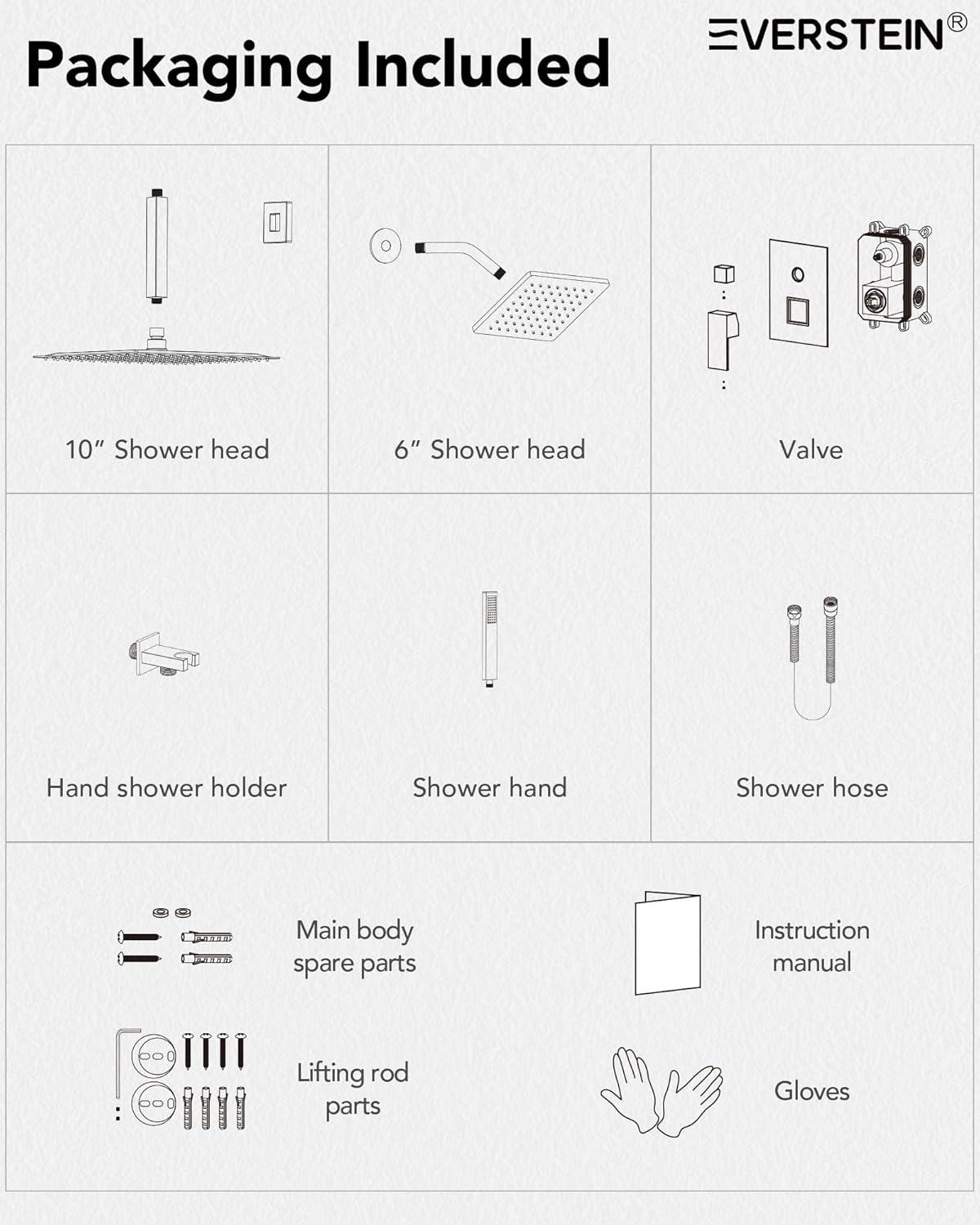 DualJetSpa Triple-Function 10" & 6" Ceiling Mount Complete Shower Faucet with Pressure Balancing Rough-In Valve