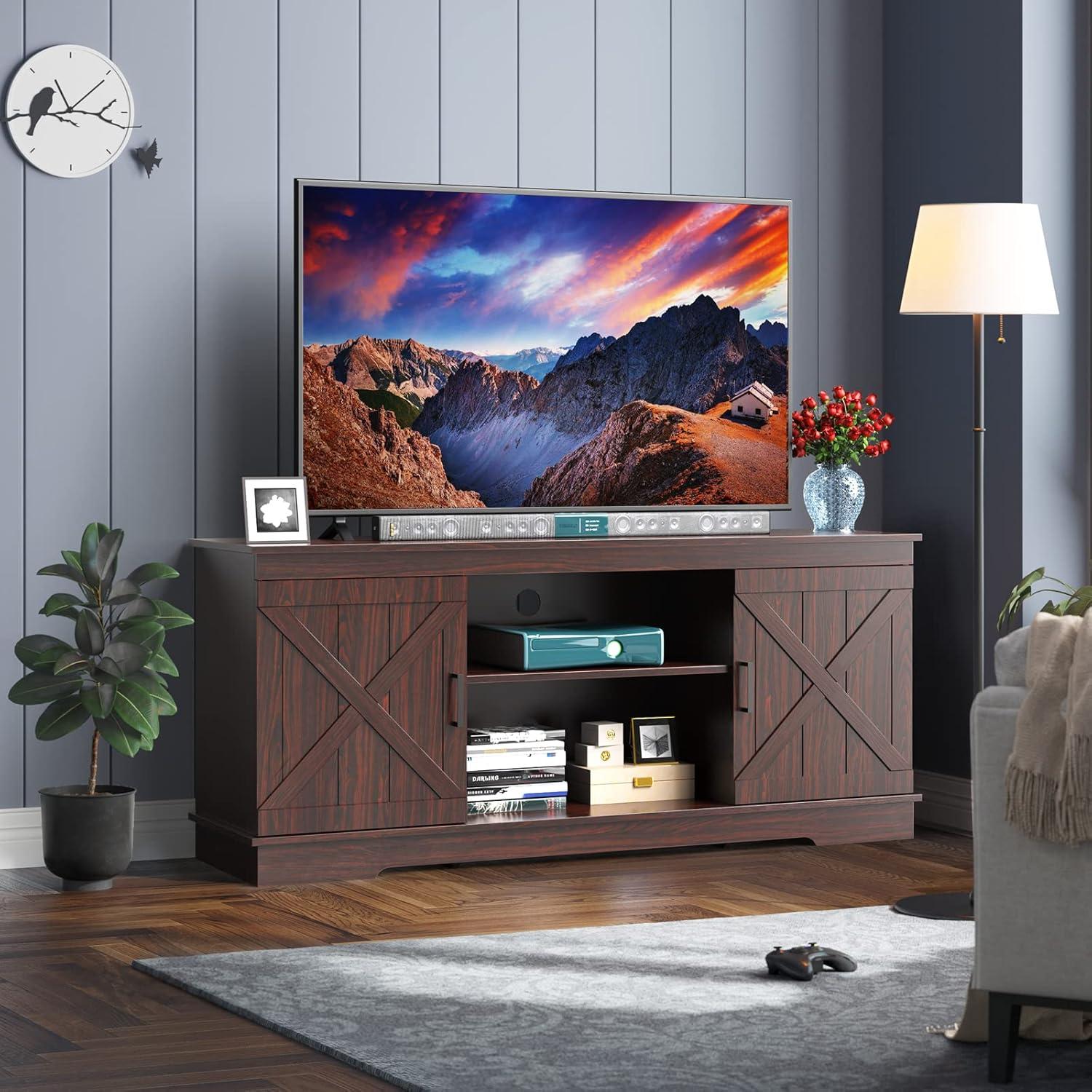 YITAHOME Entertainment Center for 65 Inch TV, Farmhouse TV Stand with Double Barn Doors and Storage Cabinets, Rustic Media Console Table TV Cabinet for Living Room, 59 Inches, Espresso