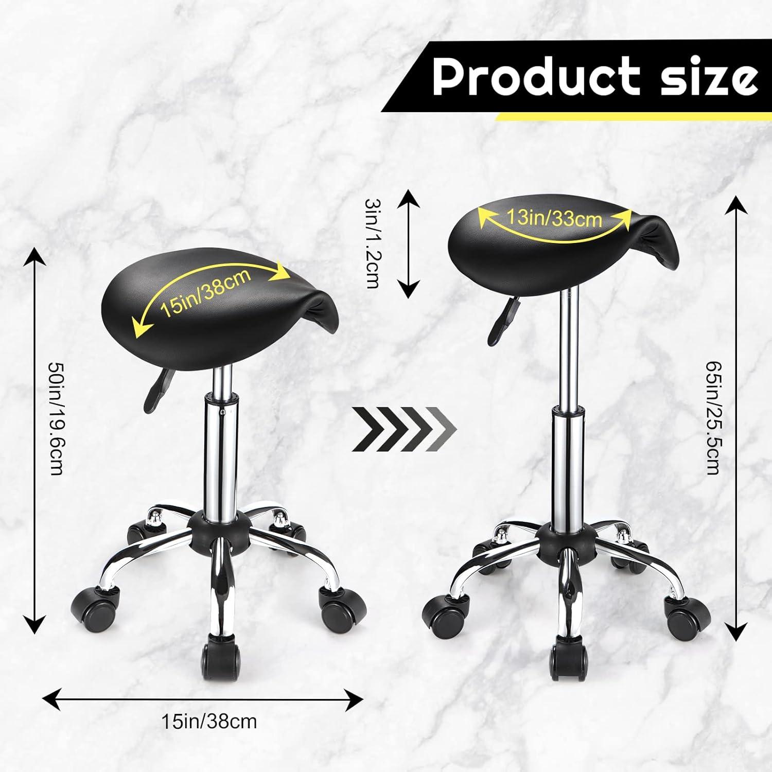 Adjustable Rolling Saddle Stool PU Leather Rolling Stool Salon Chair with Wheels Black
