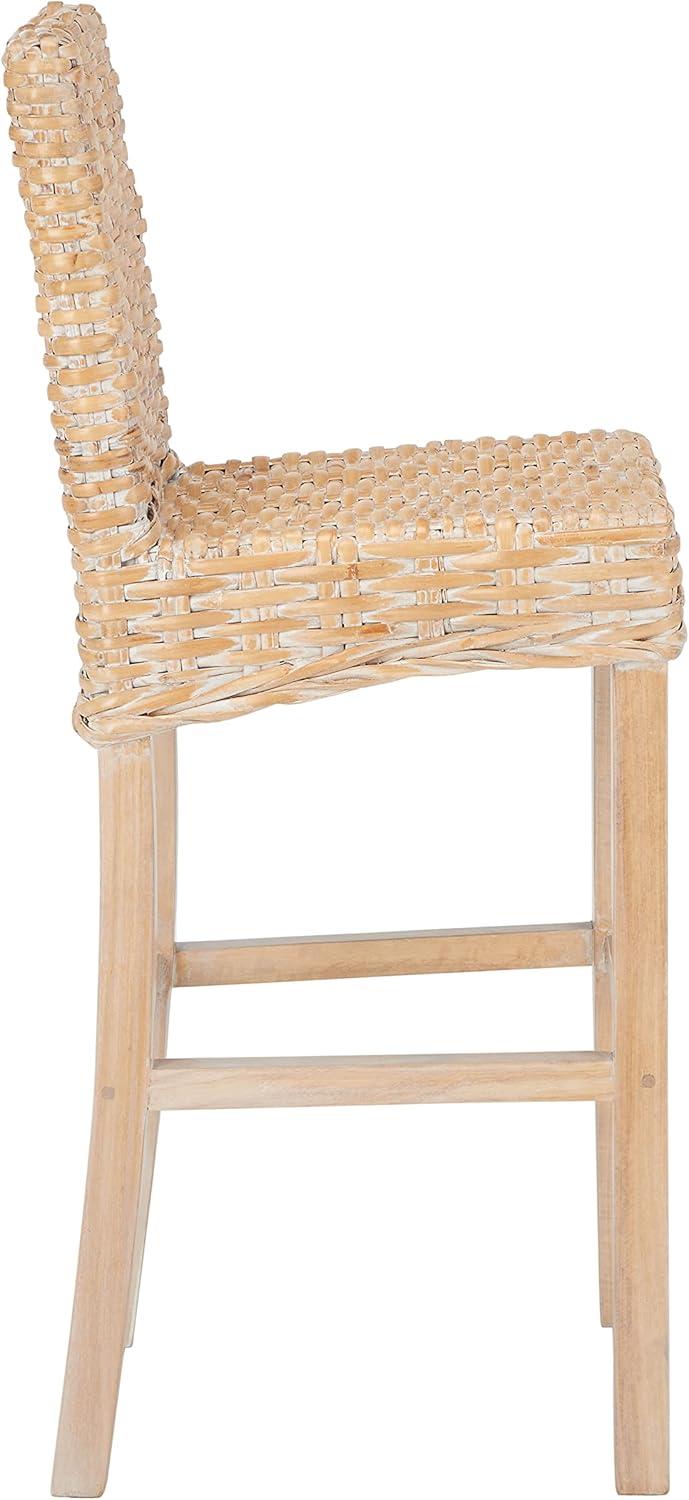 Tobie Rattan Bar Stool - White Washed - Safavieh
