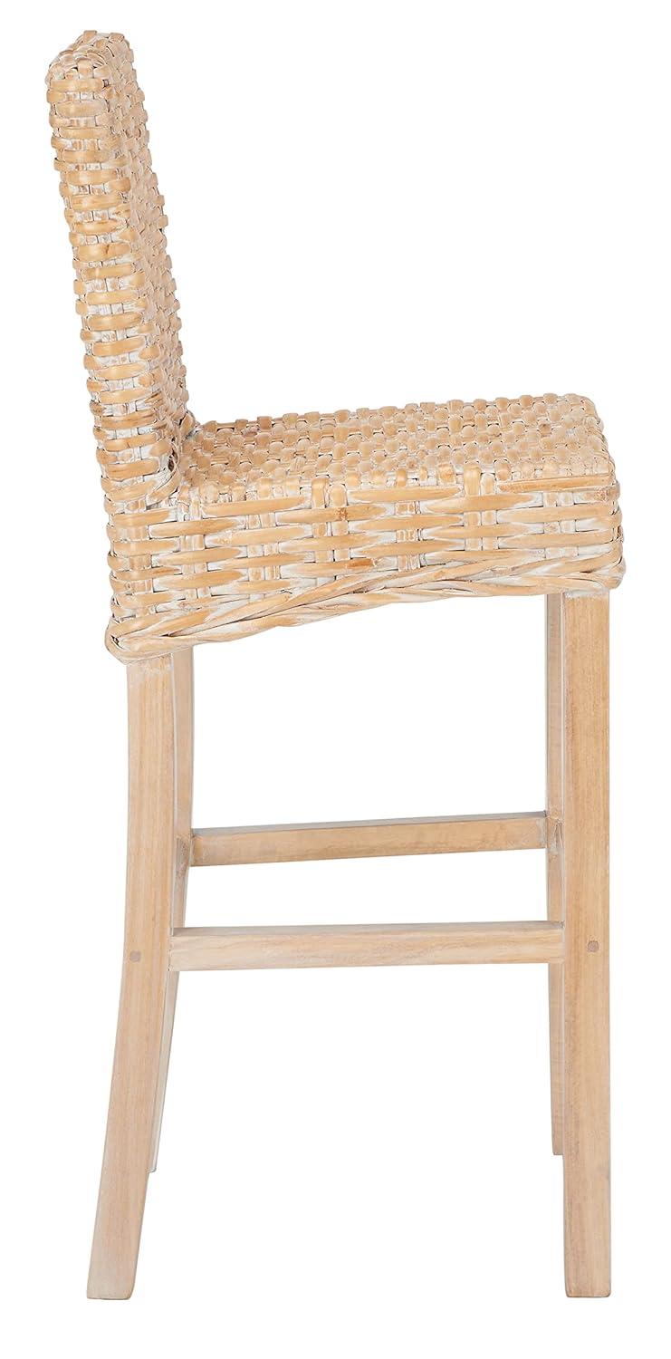 Tobie Rattan Bar Stool - White Washed - Safavieh