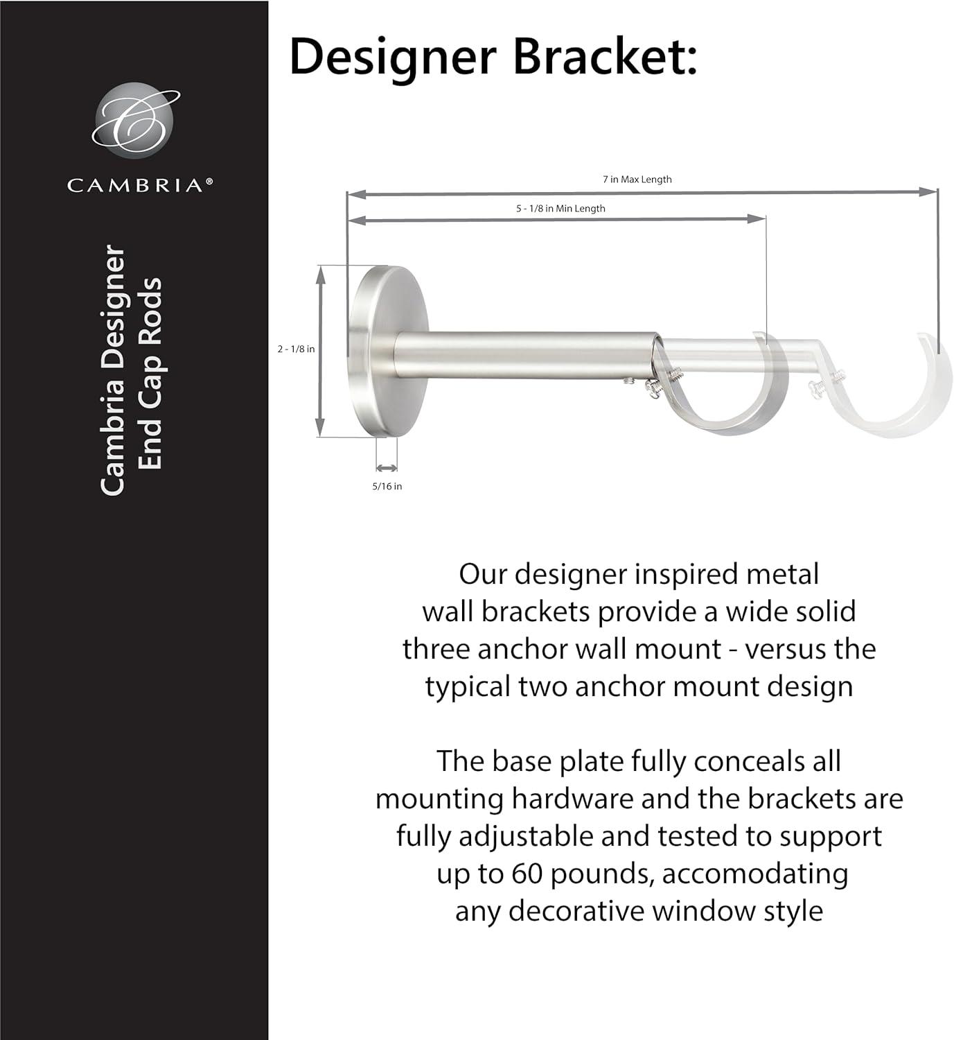 Cambria Designer Series Premium 1-1/8 in Larger Dia. Non-Adjustable Curtain Rod and Designer Brackets