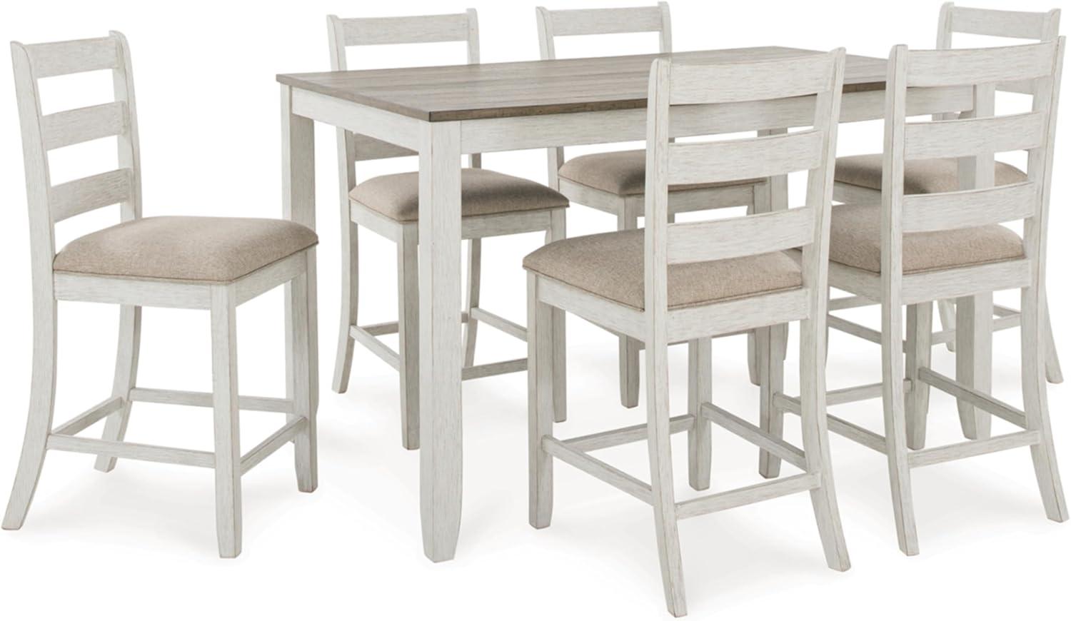 Skempton White and Light Brown Counter Height Dining Set with Upholstered Stools