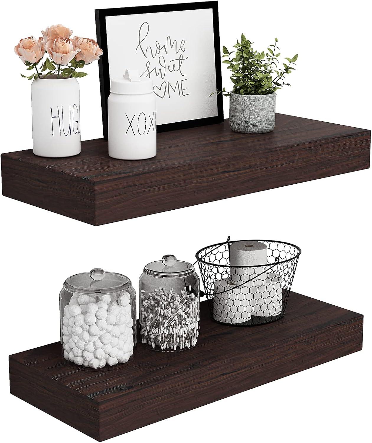 WELLAND Colin Rustic Wooden Floating Shelf Wall Mounted Shelves Display, 24"W x 10"D x 2.75"H, Walnut