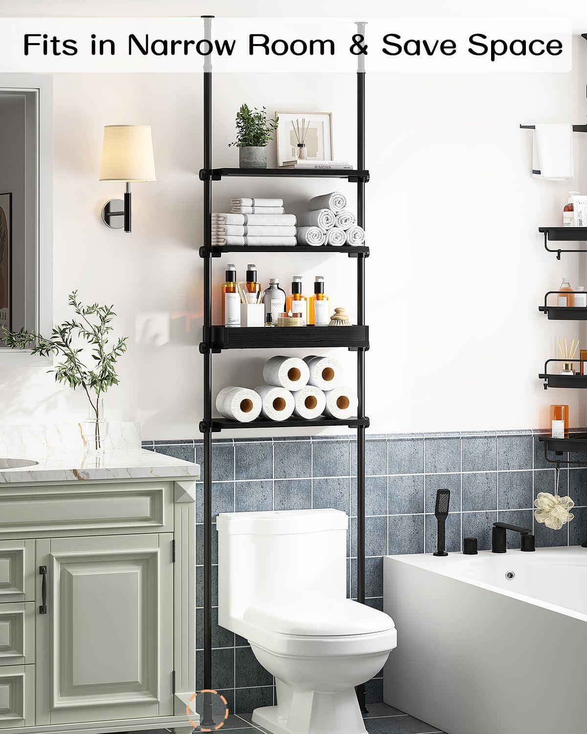 Adjustable Black Wood Over-the-Toilet Storage Shelf