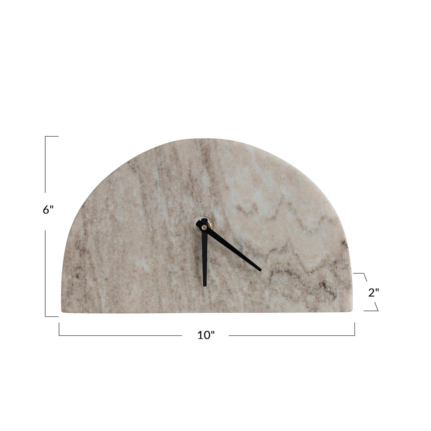 Bloomingville Decorative Half Moon Marble Mantel Clock, Beige and Black