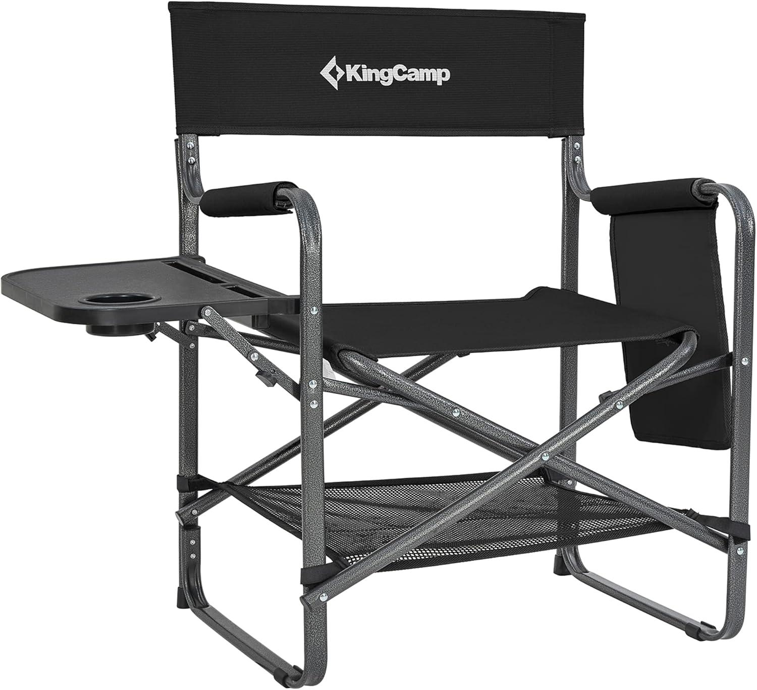 KingCamp KingCamp Outdoor Folding Director Chair w/ Side Table Bottom Mesh Storage, Black