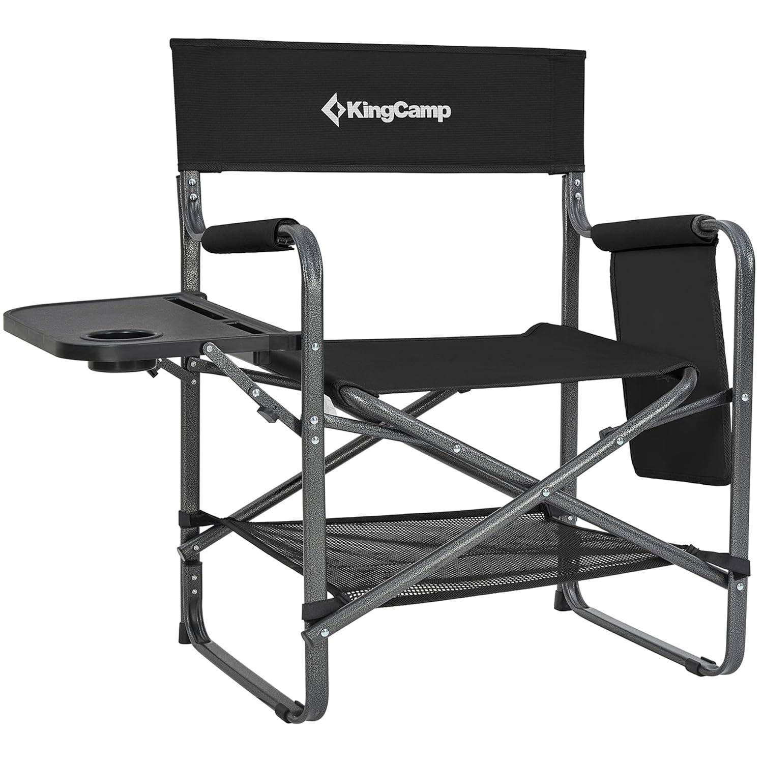 KingCamp KingCamp Outdoor Folding Director Chair w/ Side Table Bottom Mesh Storage, Black