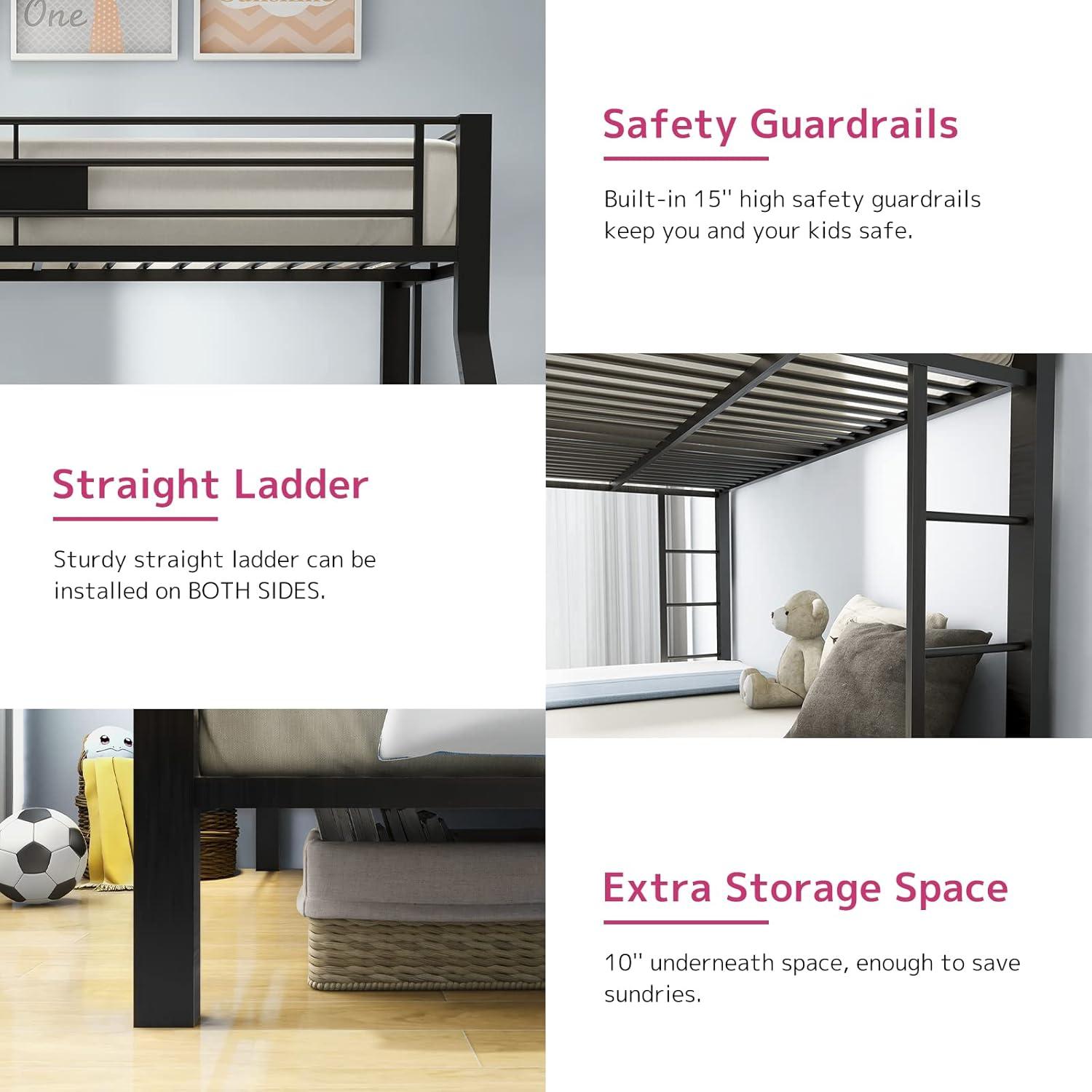 ACME Limbra Twin XL/Queen Bunk Bed Frame w/ Ladders & Guardrail, Black Sand