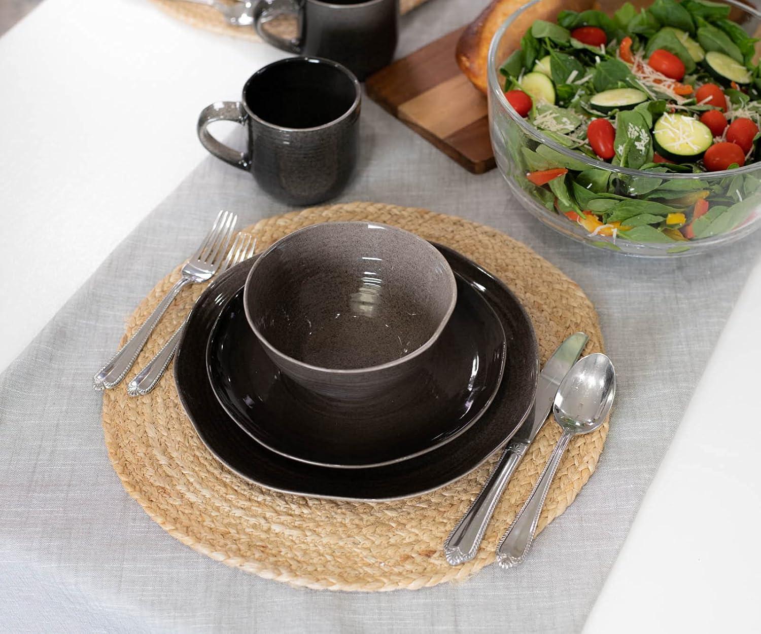 Elanze Designs 16-Piece Reactive Glaze Ceramic Stoneware Dinnerware - Service for 4, Mocha Grey Ombre