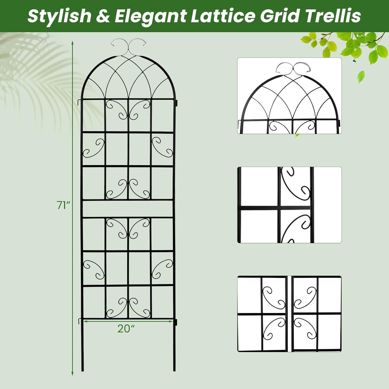 Black Galvanized Metal 6-Foot Garden Trellis Set