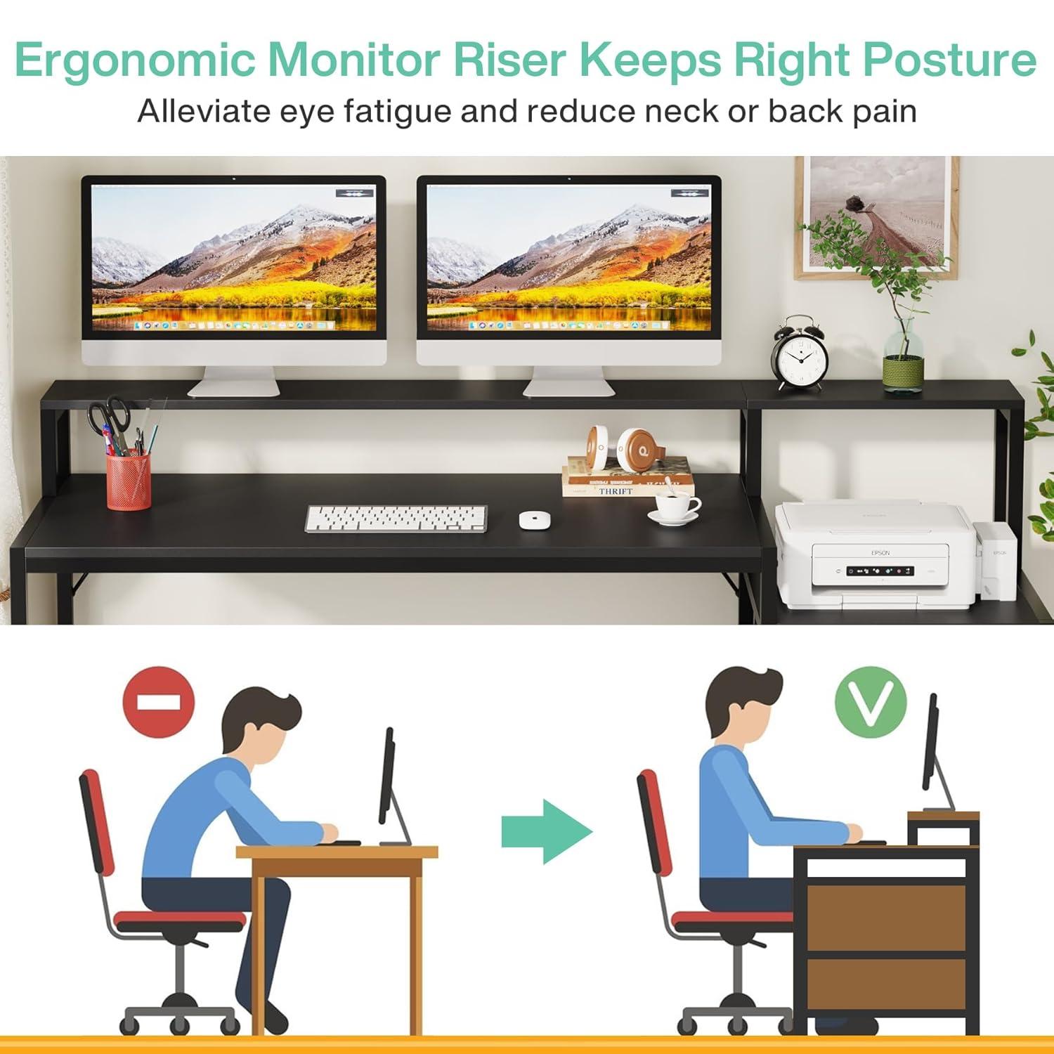 White Wood 63" Computer Desk with Drawers and Filing Cabinet