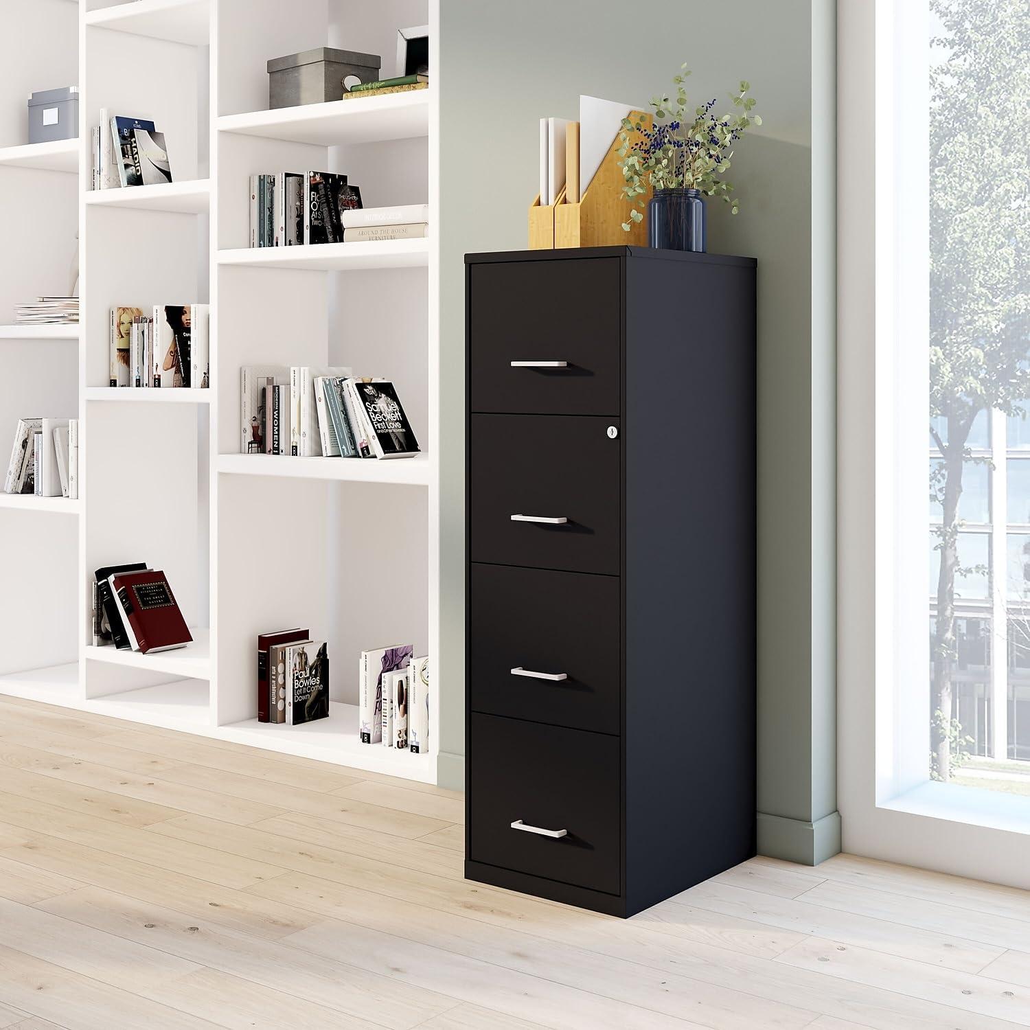 Staples 4-Drawer Vertical File Cabinet Locking Letter Black 18"D (52152) 16883/52152