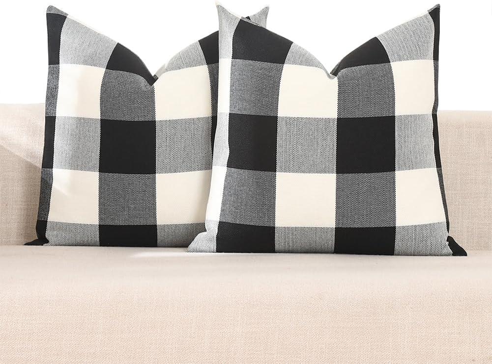 CARRIE HOME Buffalo Plaid Pillow Covers 18x18 Set of 2 Black and White Outdoor Throw Pillows Black Buffalo Check Pillow Covers Farmhouse Decor for Couch Sofa and Bed