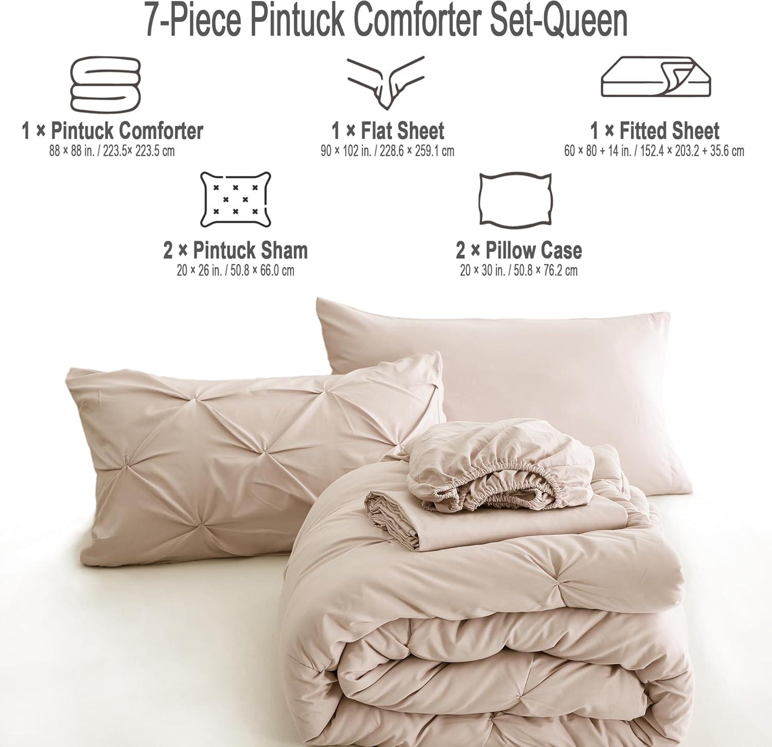 Comforter Set Queen Beige - Queen - 7 Piece