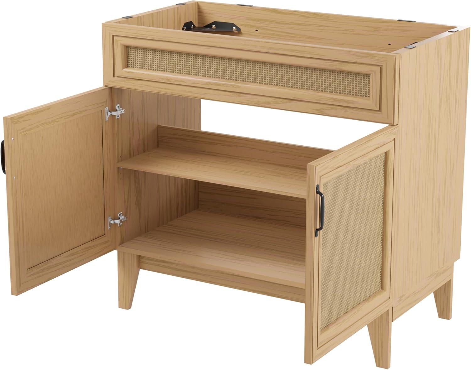 Javer 36" Rattan Modern Farmhouse 2-Shelf Bath Vanity Cabinet Only (Sink Basin not Included)