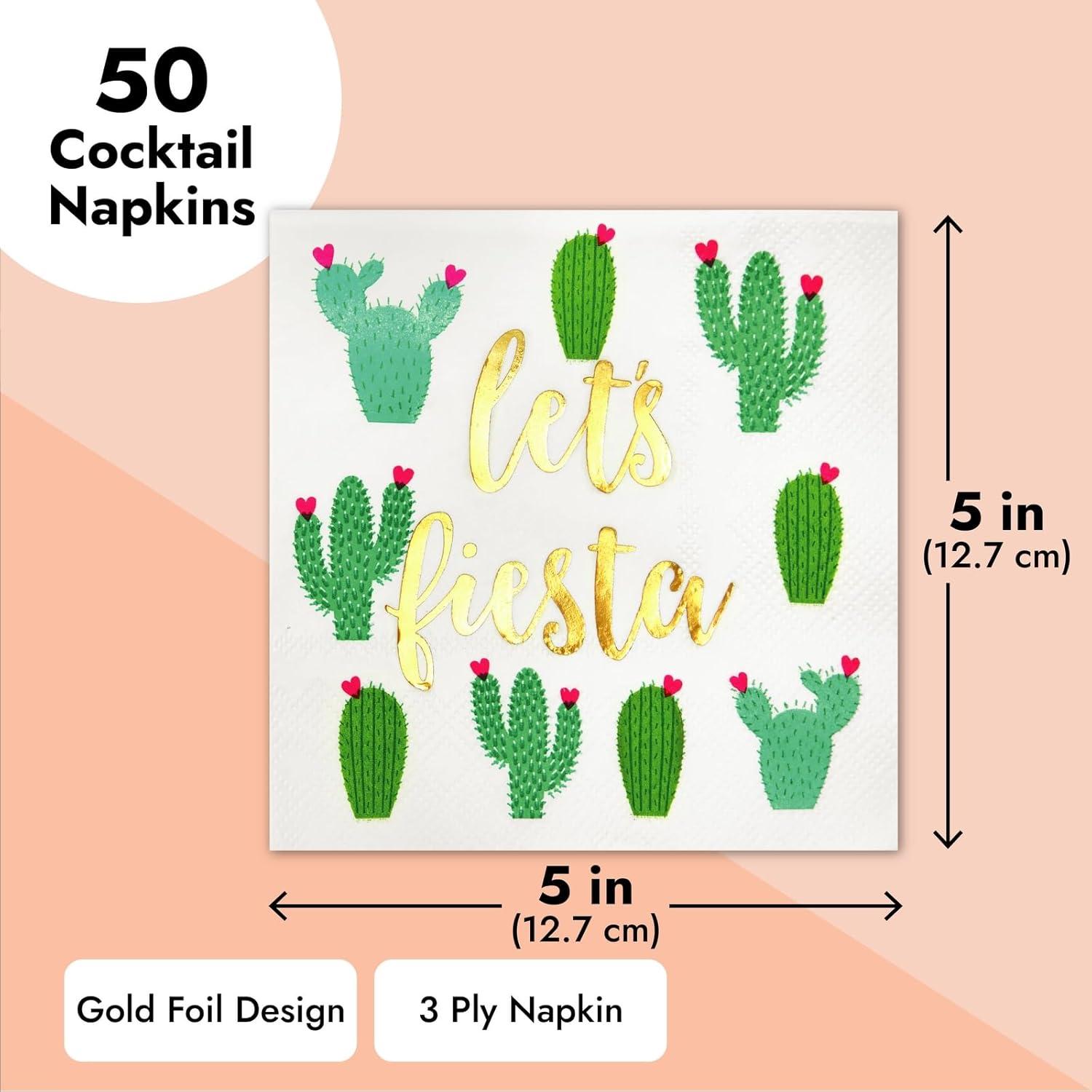 Juvale 50 Pack Let’s Fiesta Taco Napkins for Party, Cinco De Mayo Party Decorations, Paper Margarita Napkins, 5x5 In